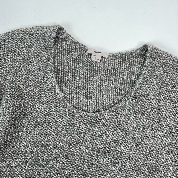 Helmut LANG Smokey Grey Wool & Alpaca Blend Asymmetrical Long Sleeve Sweater Top - Picture 5 of 12